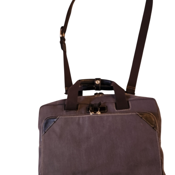 COLE HAAN PADDED SLEEVE LAPTOP BRIEFCASE CANVAS LEATHER GRAY FITS 14